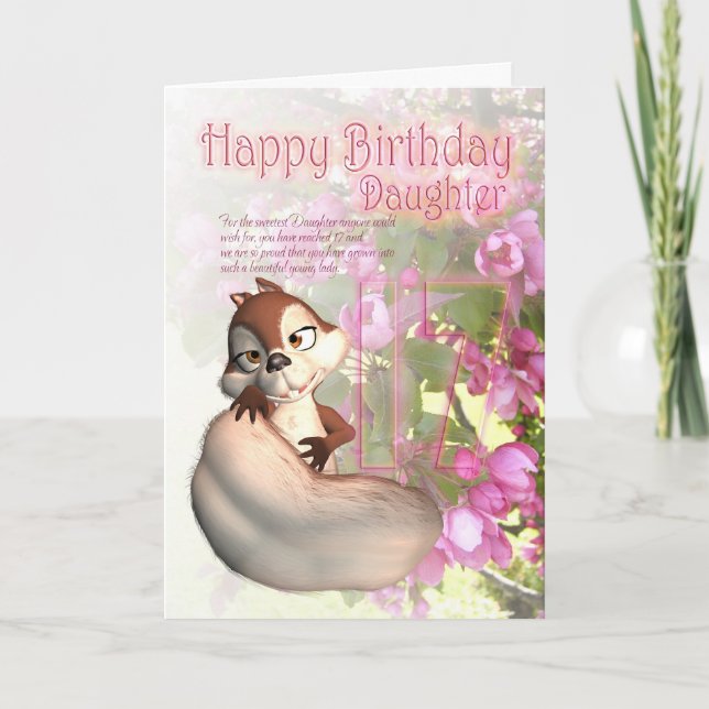 17th Birthday Card for Daughter with squirrel (Front)