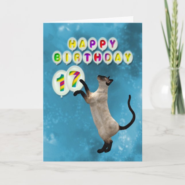 17th Birthday card with siamese cats (Front)