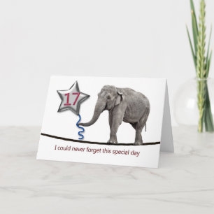 17th Birthday card with tightrope walking elephant