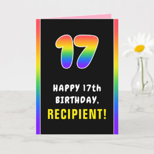 17th Birthday: Colourful Rainbow # 17, Custom Name Card