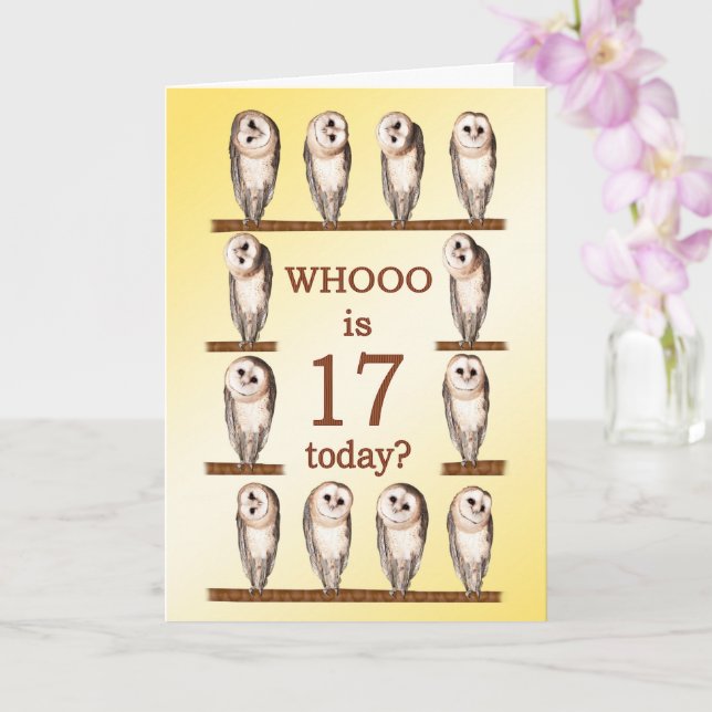 17th Birthday, Curious Owls Card (Orchid)