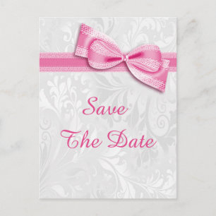 17th Birthday Damask and Faux Bow Save The Date Announcement Postcard