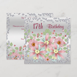17th Birthday Floral Display & Diamonds Invitation