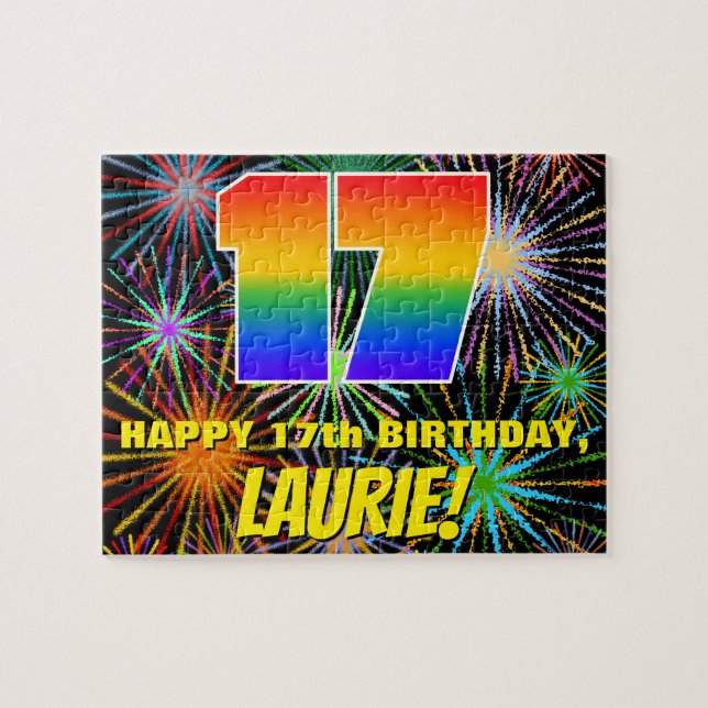 17th Birthday: Fun, Colourful Celebratory Firework Jigsaw Puzzle (Horizontal)