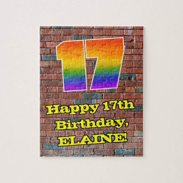 17th Birthday: Fun Graffiti-Inspired Rainbow 17 Jigsaw Puzzle (Vertical)