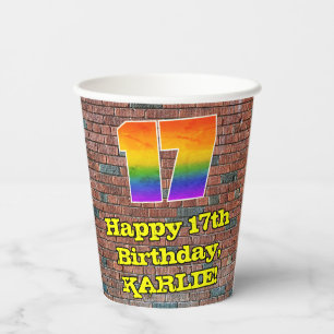 17th Birthday: Fun Graffiti-Inspired Rainbow 17 Paper Cups