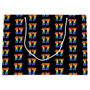 17th Birthday: Fun Rainbow Event Number 17 Pattern Large Gift Bag