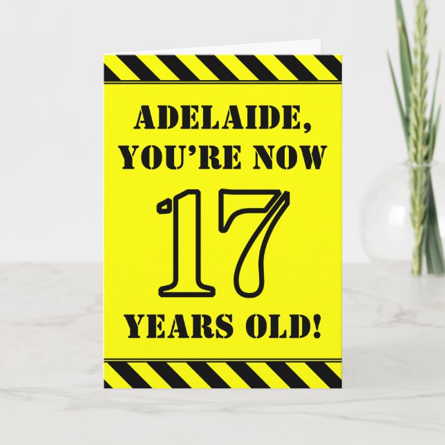 17th Birthday: Fun Stencil Style Text, Custom Name Card (Front)