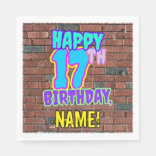 17th Birthday ~ Fun, Urban Graffiti Inspired Look Napkin (Front)