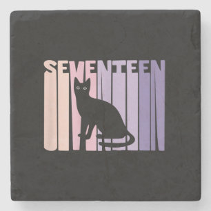 17th Birthday Gift Cute Cat Lover Gift Stone Coaster
