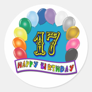 17th Birthday Gifts with Assorted Balloons Design Classic Round Sticker