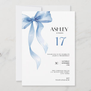 17th Birthday Invitation Blue Bow for Girls