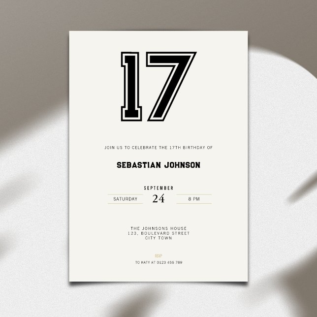 17th Birthday Invitation - Minimal Sport Style (17th birthday invitation simple sport design for teenagers)