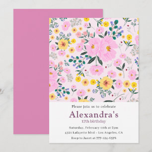 17th birthday invitations Boho Floral Pink