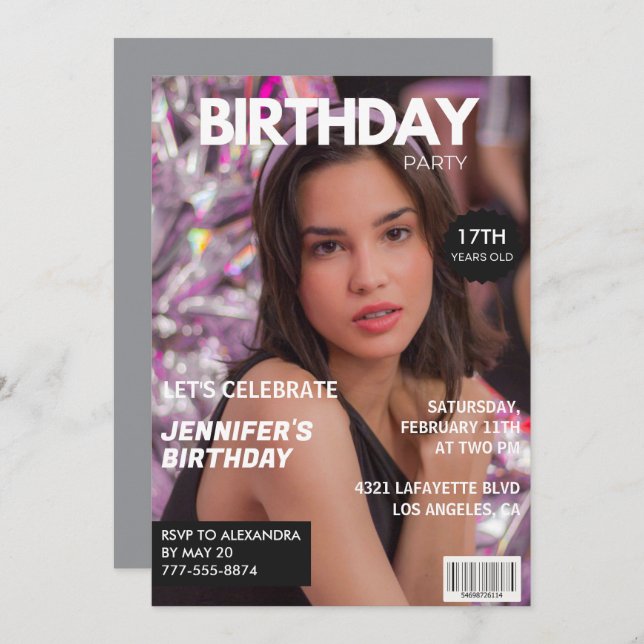 17th birthday invitations for her Magazine Cover (Front/Back)