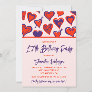 17th birthday invitations Glam Cute Red Heart 