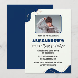 17th birthday invitations Men Navy Simple Photo