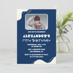 17th birthday invitations Men Photo Simple Navy 