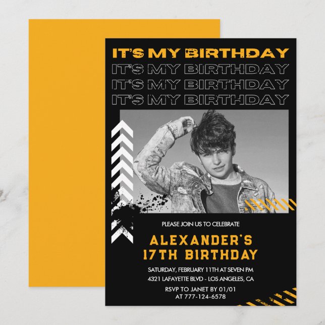 17th birthday invitations Men Photo Spray paint (Front/Back)