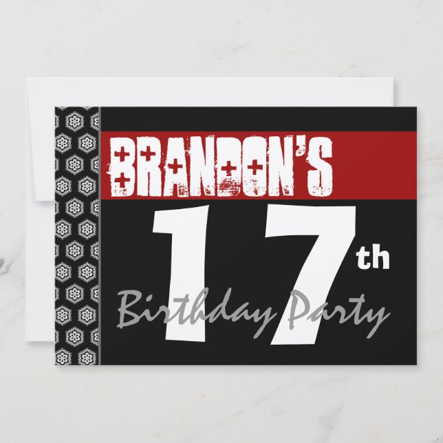 17th Birthday Modern For Him Red White Black W671 Invitation (Front)