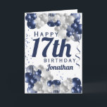 17th Birthday Navy Blue Balloons Card<br><div class="desc">A gorgeous navy and silver balloon happy 17th birthday card. This fabulous design is the perfect way to wish someone a happy seventeenth birthday (or any age!) Personalize with our own custom name and message. Blue coloured typography and gorgeous navy blue and silver balloons.</div>