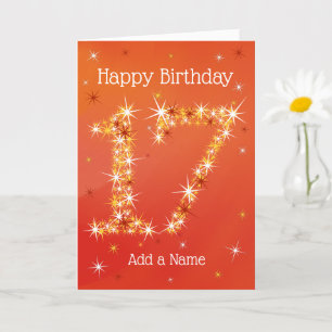 17th Birthday - Number 17 in Stars - Red - Age Card