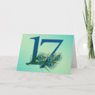 17th birthday or anniversary peacock numbers card