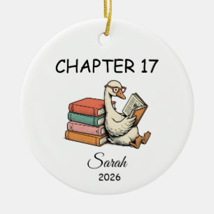 17th Birthday Ornament, Book Lover present goose Ceramic Ornament