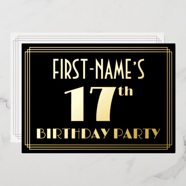 17th Birthday Party: Art Deco Look “17”, w/ Name (Front/Back)