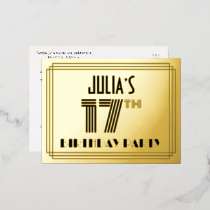 17th Birthday Party ~ Art Deco Style “17” + Name Foil Invitation Postcard