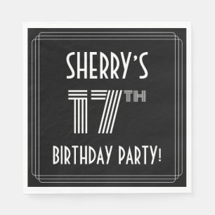 17th Birthday Party: Art Deco Style + Custom Name Napkin