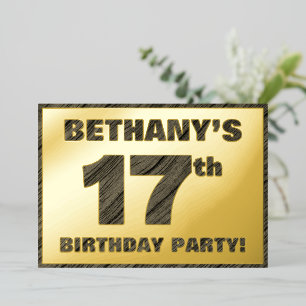 17th Birthday Party — Bold, Faux Wood Grain Text