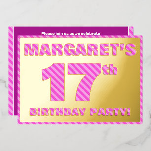 17th Birthday Party — Bold, Fun, Pink Stripes # 17
