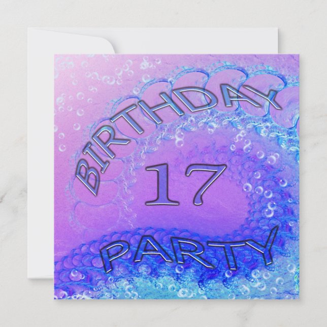 17th Birthday party invitation, Abstract and bubb Invitation (Front)
