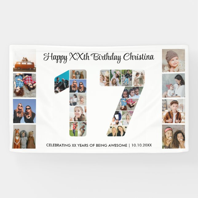 17th Birthday Party Number 17 Photo Collage Banner (Horizontal)