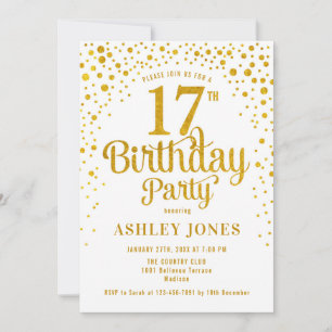 17th Birthday Party - White & Gold Invitation
