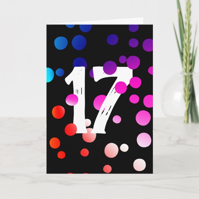 17th Birthday Rainbow Dots on Black Card (Front)