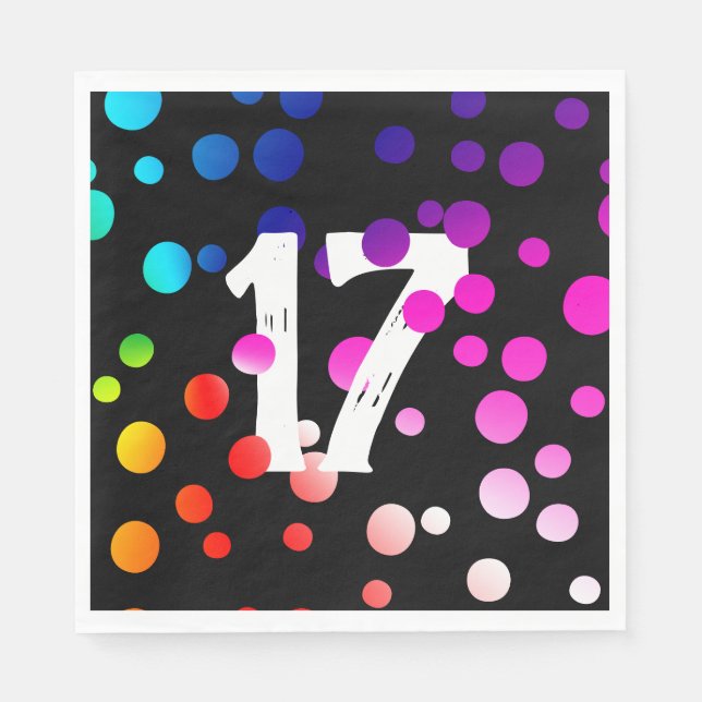 17th Birthday Rainbow Dots on Black   Napkin (Front)