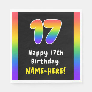 17th Birthday: Rainbow Spectrum # 17, Custom Name Napkin