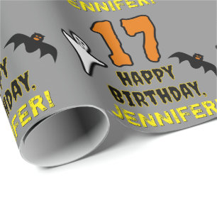 17th Birthday: Spooky Halloween Theme, Custom Name Wrapping Paper