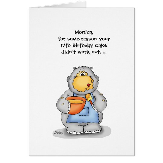 17th Birthday with baking Hippo - Personalize Card