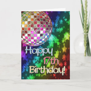 17th birthday with disco ball and rainbow of stars card