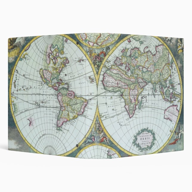 17th Century Antique World Map, Frederick De Wit Binder (Background)
