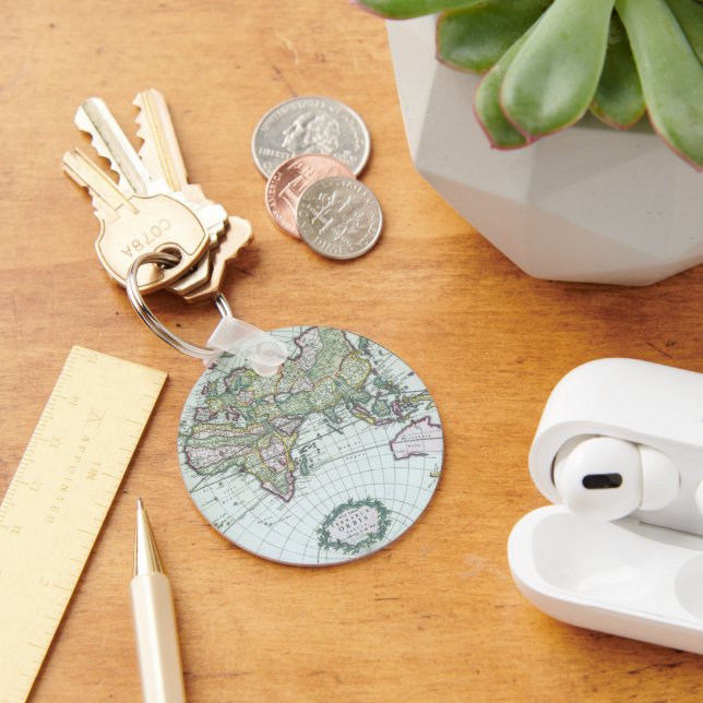 17th Century Antique World Map, Frederick De Wit Keychain (Desk)