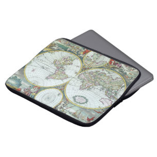 17th Century Antique World Map, Frederick De Wit Laptop Sleeve