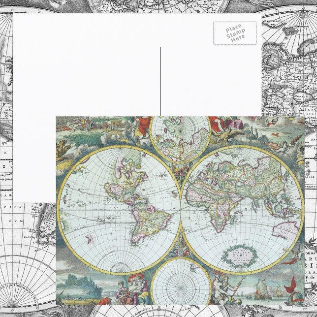 17th Century Antique World Map, Frederick De Wit Postcard (Creator Uploaded)