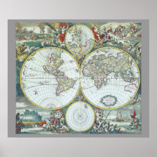 17th Century Antique World Map, Frederick De Wit Poster