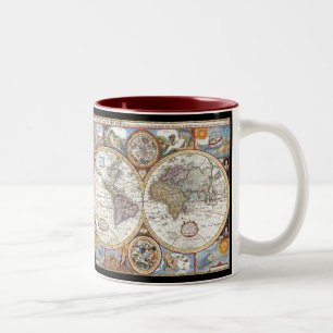 17th Century Dual Hemisphere World Map Two-Tone Coffee Mug