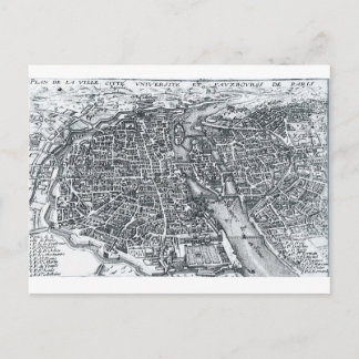 17th Century Street Map of Paris, France Postcard