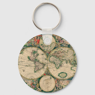 17th Century World Map Keychain